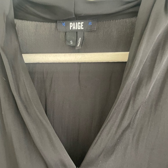 NWT Paige Dijon Satin Short Sleeve Faux Wrap Thong Bodysuit Black, Sz S - Picture 12 of 12